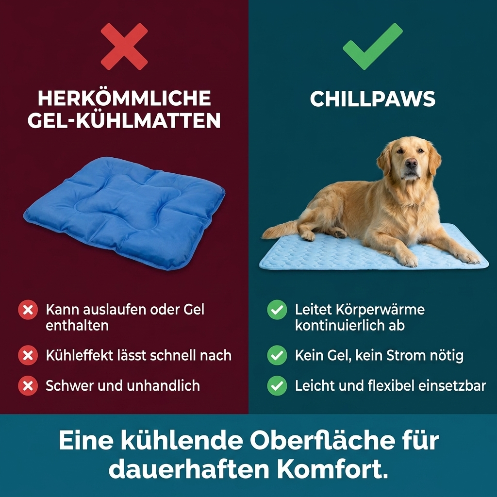 ChillPaws - Die Matte, die kühl bleibt — auch nach Stunden unter Ihrem Hund.